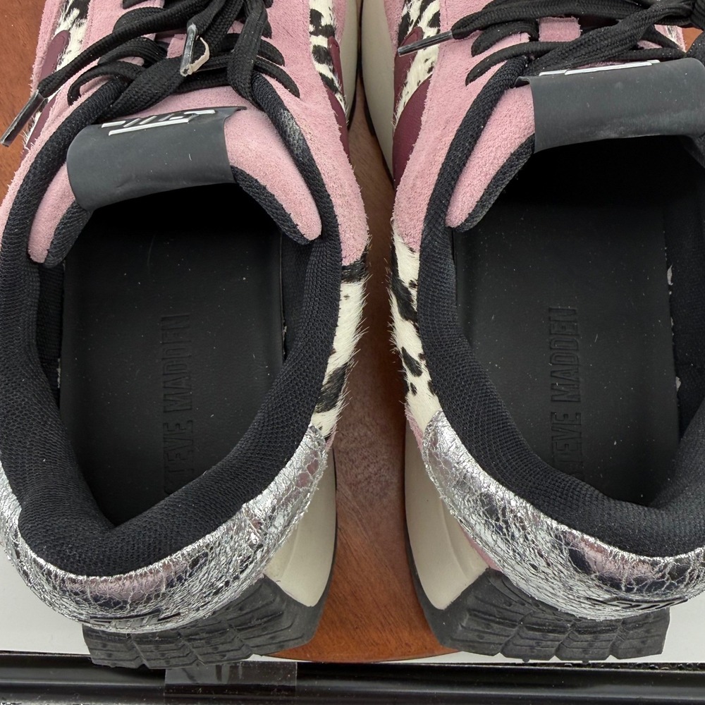 Steve Madden Supercampo  Pink Leopard Calf Hair Platform Sneakers  Womens 10M - Picture 11 of 11
